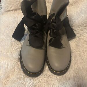 Dr. Martens Gray Ankle Boots with Black Ribbon Laces